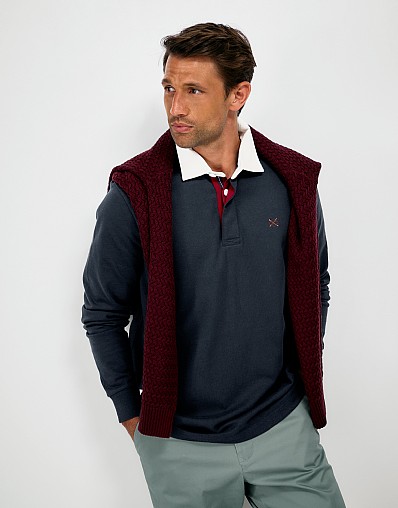 Contrast Placket Rugby Shirt in Navy and Red