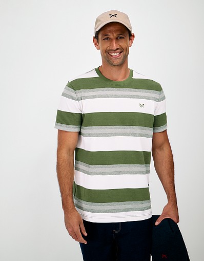 Interest Stripe Oxford Tee in Olive Green and White