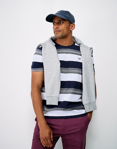 Interest Stripe Oxford Tee in Navy, Grey and White
