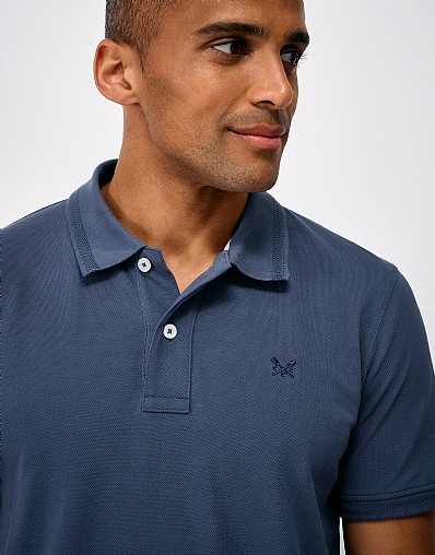 Chevron Detail Pique Polo in Blue