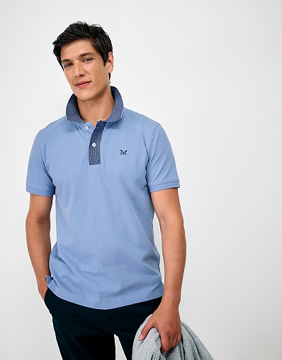 Zig Zag Stitch Collar Polo in Blue and Navy
