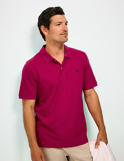 Cotton Jacquard Stripe Polo Shirt in Cherry Pink