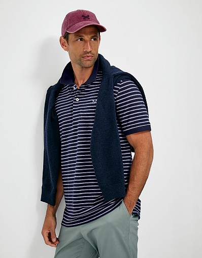Thin Birdseye Stripe Pique Polo in Navy and White