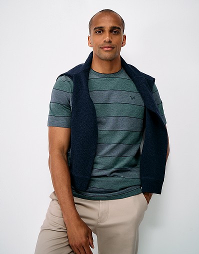 Oxford Stripe Cotton Tee in Teal & Grey
