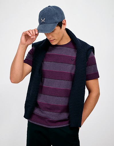 Oxford Stripe Cotton Tee in Blue & Mulberry