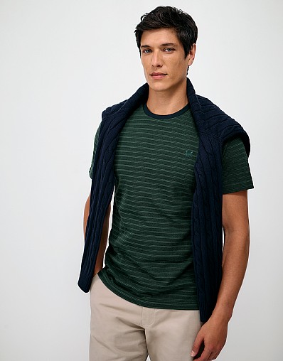 Birdseye Multi-Stripe Tee in Blue, Green & White