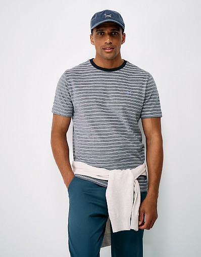 Birdseye Multi-Stripe Tee in Dark Navy & White