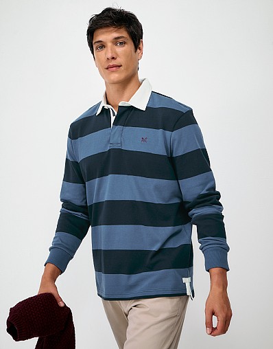 Heritage Stripe Cotton Rugby Shirt in Blue and Navy