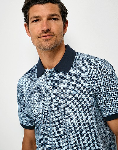 Geo Cotton Pique Polo in Blue