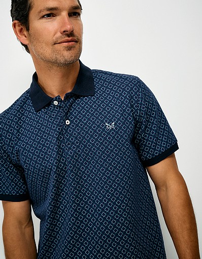 Moroccan Geo Print Polo in Navy
