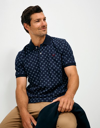 Clustered Geo Print Polo Shirt in Navy and Blue