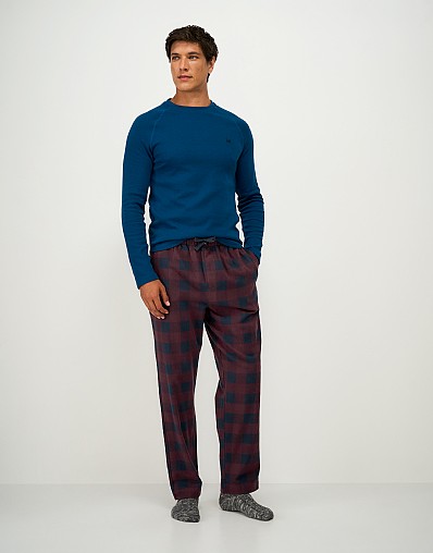 Cotton Flannel Lounge Trousers in Navy and Burgundy Buffalo Check