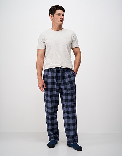 Cotton Flannel Lounge Trousers in Navy Buffalo Check
