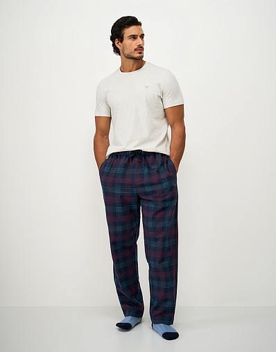 Cotton Flannel Lounge Trousers in Navy, Green and Burgundy Check