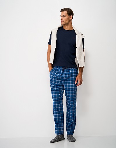 Cotton Flannel Lounge Trousers in Blue, Navy and White Check