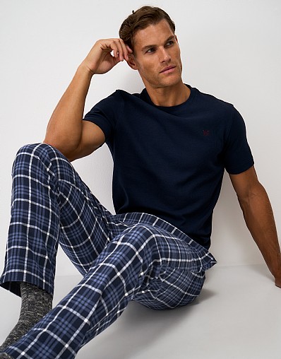 Cotton Flannel Lounge Trousers in Navy, Blue and White Check