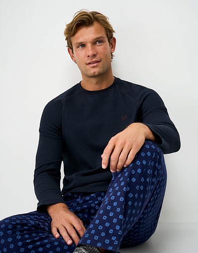 Long Sleeve Waffle Tee in Navy