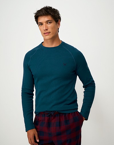 Long Sleeve Waffle T-Shirt in Blue