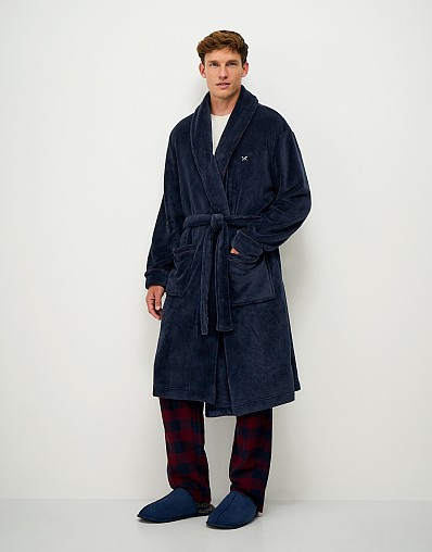 Fleece Bath Robe in Navy