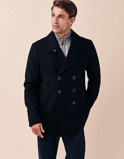 Men's Reefer Wool Jacket in Dark Navy from Crew Clothing Company