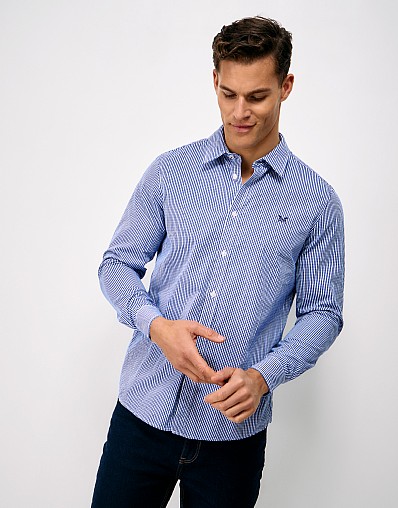 Crew Classic Micro Gingham Shirt in Dark Blue and White