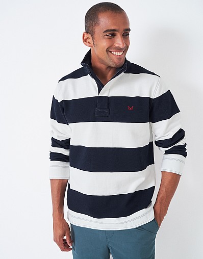 Navy White Stripe Padstow Pique Sweatshirt
