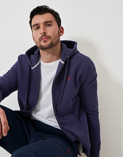 Crossed Oars Zip Through Hoodie - Navy