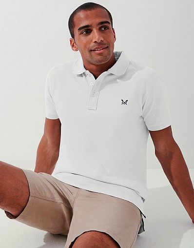 Stretch Pique Polo Shirt in White