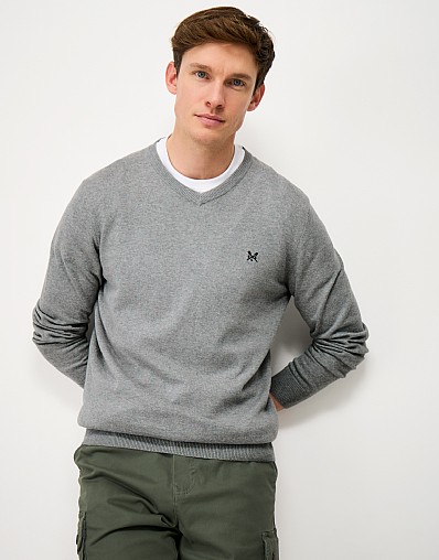 Organic Cotton Crew Neck Jumper in Mid Grey