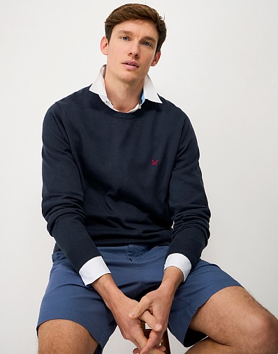 Organic-Cotton Crew-Neck Jumper in Dark Navy