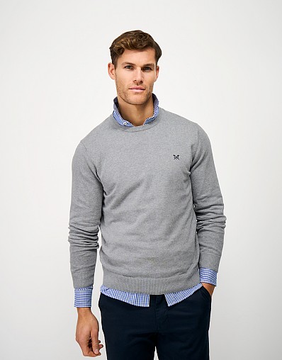 Organic Cotton Crew Neck Jumper in Grey Marl