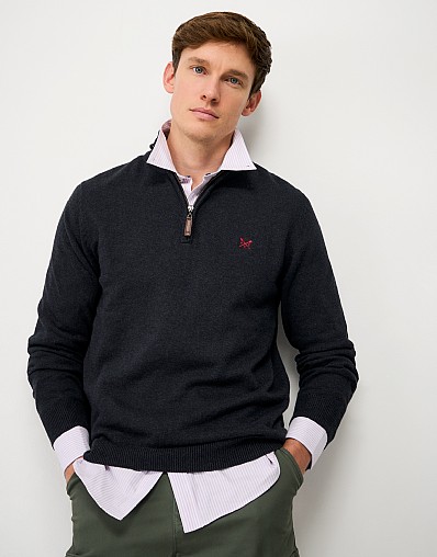Organic Classic Half Zip Knit Jumper in Charcoal