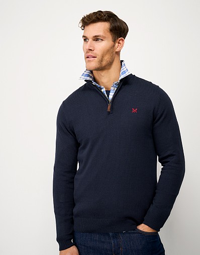 Organic Classic Half Zip Knit Jumper in Heritage Navy