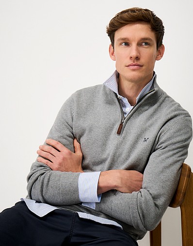 Organic Classic Half Zip Knit Jumper in Grey