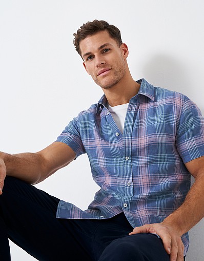 Short Sleeve Linen Check Shirt