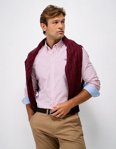 Slim Fit Oxford Stripe Shirt in Red and White Stripes
