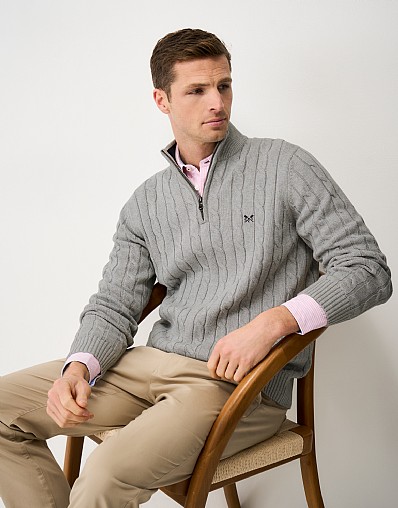 Organic-Cotton Cable-Knit Oarsman Half-Zip Jumper in Mid Grey Marl