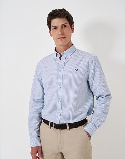 Pinpoint Stripe Cotton Oxford Shirt in Blue and White