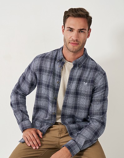 Cross Check Cotton Flannel Shirt in Navy and Blue