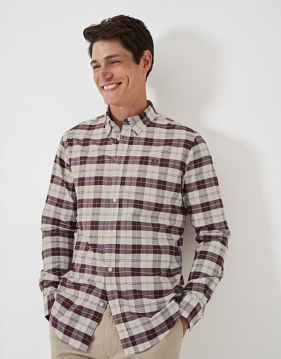 Long Sleeve Hurst Check Oxford Shirt in Burgundy Check