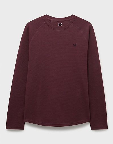 Men's Long Sleeve Cotton Blend Waffle Tee - Burgundy from Crew