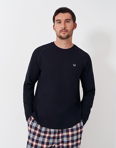 Long Sleeve Cotton Blend Waffle Tee in Navy