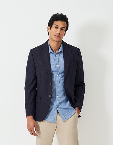 Wool Blend Tweed Blazer in Navy