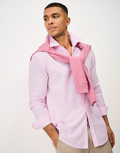Long-Sleeve Linen Blend Shirt in Pink Marl