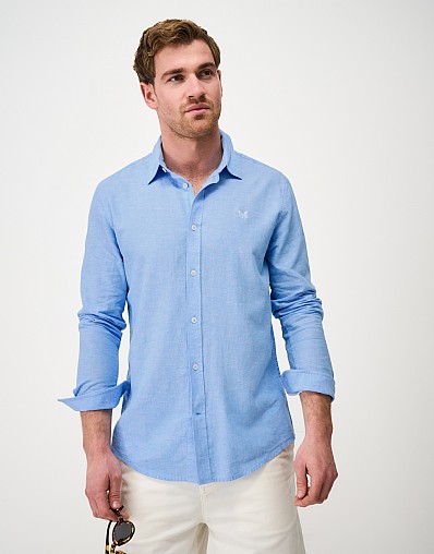 Long-Sleeve Linen Blend Shirt in Sky Blue