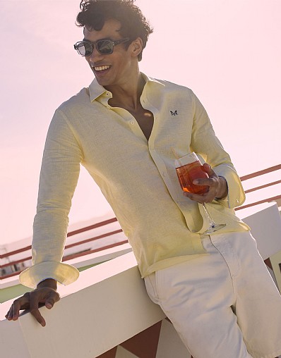 Long-Sleeve Linen Blend Shirt in Yellow