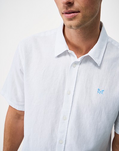 Short-Sleeve Linen & Cotton Shirt in White 