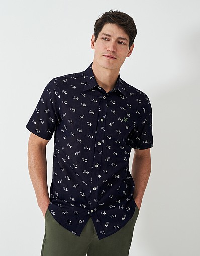 Linen Blend Classic-Fit Shirt in Dark Navy