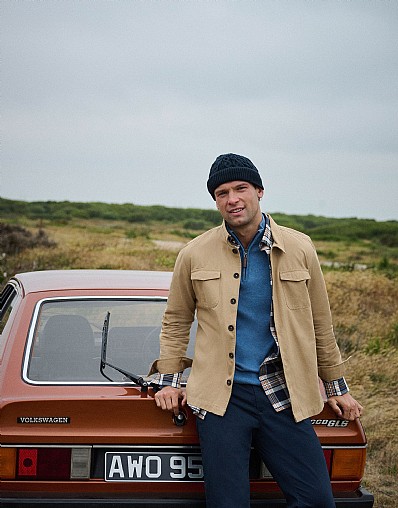 Cotton 2-Pocket Garment-Dyed Overshirt in Tan