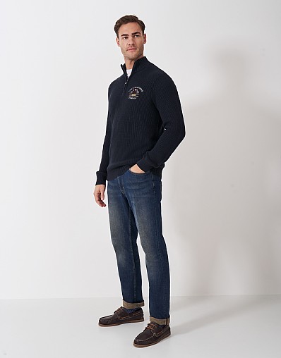 Crest Embroidered Half Zip Jumper in Navy